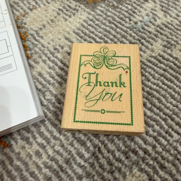 Lot of 2 scrapbook supplies neutral card stock paper & wood thank you stamp - Picture 12 of 15